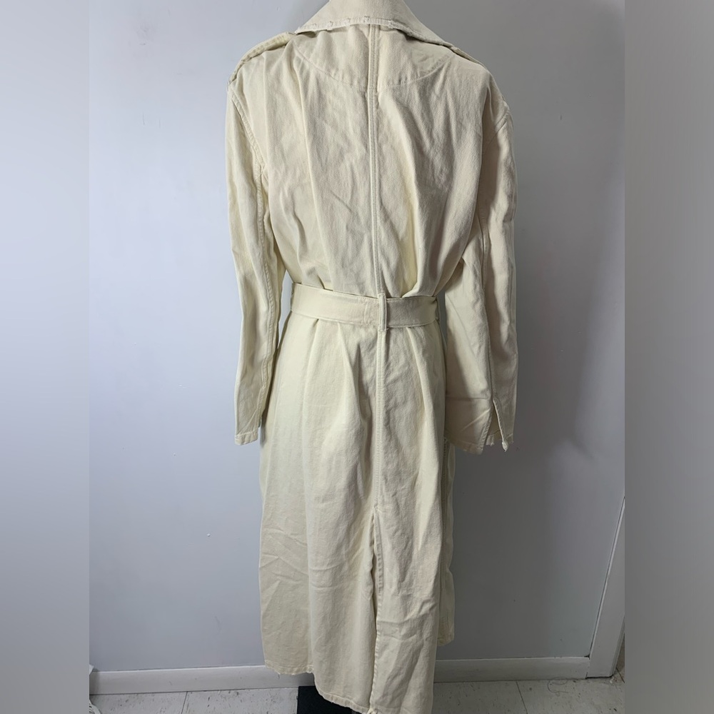 ZARA Cotton Long Trench Coat Belted Cream White size L 8197 734 - Picture 8 of 15